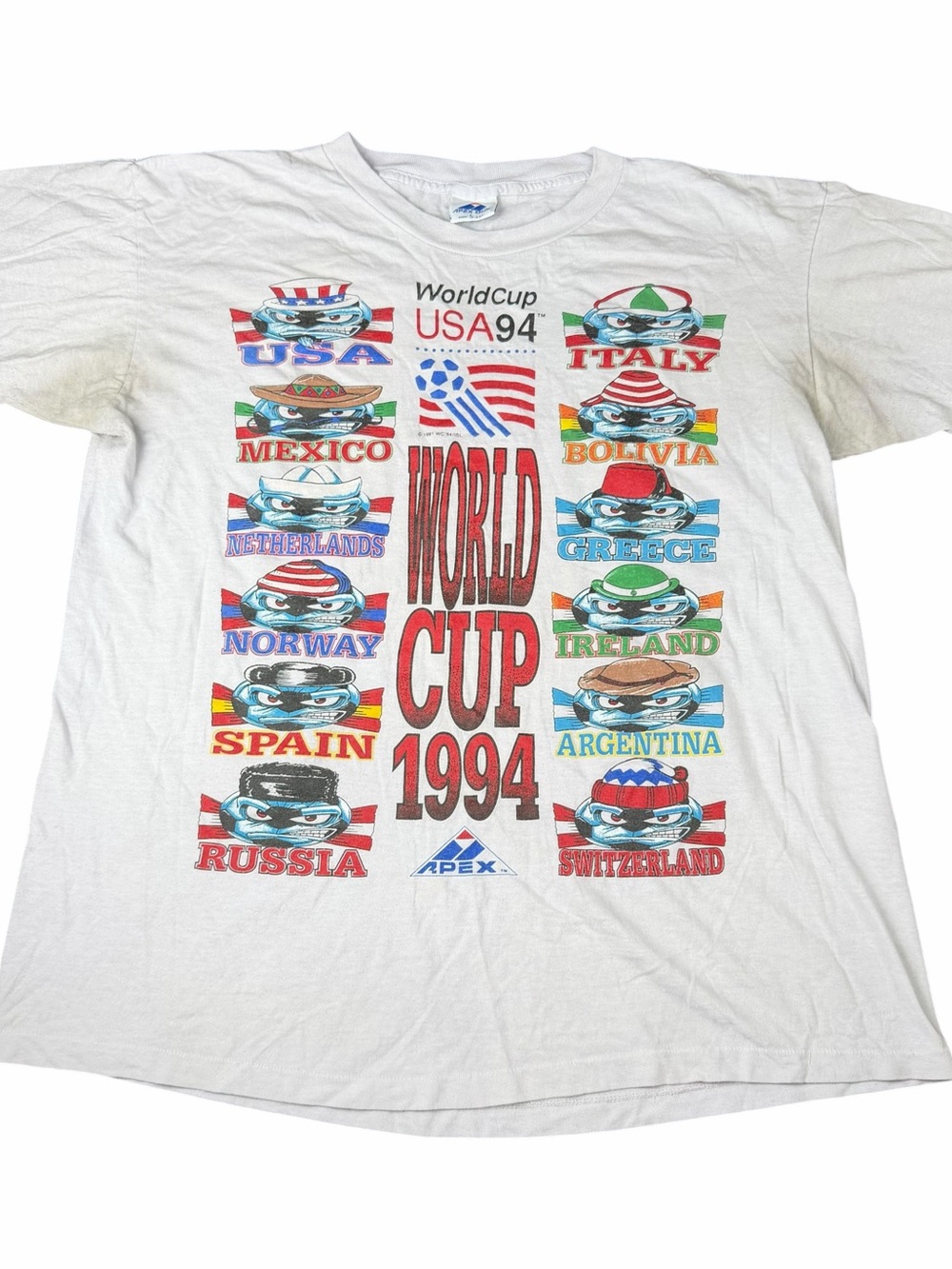 Vintage World Cup USA 1994 Soccer Mascot White T-Shirt Adult Size Large L Futbol
